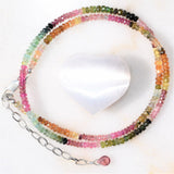 Charged Faceted Rainbow Tourmaline Necklace Adjustable 17" - 19.5" 925 SS 3mm