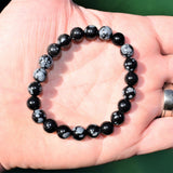 Premium CHARGED Snowflake Obsidian Crystal 8mm Stretchy Bracelet PROTECTION