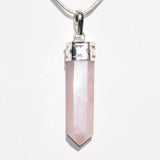 Faceted Himalayan Rose Quartz Crystal Point Pendant + 20" Silver Chain