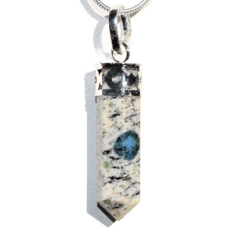 CHARGED Faceted K2 Granite (Azurite) Crystal Perfect Pendant + 20" Chain