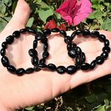 CHARGED 6" Black Tourmaline Crystal Bracelet Tumble Polished Stretchy REIKI