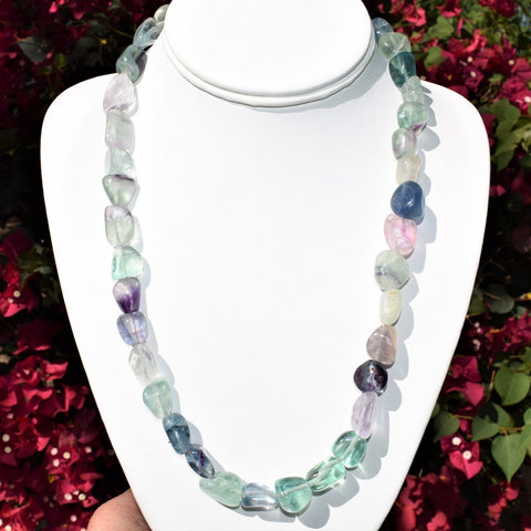 CUSTOM MADE 21" CHARGED Natural Rainbow Fluorite Crystal Nugget Bead Necklace