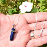Faceted Lapis Lazuli Crystal Perfect Pendant 20" Silver Chain