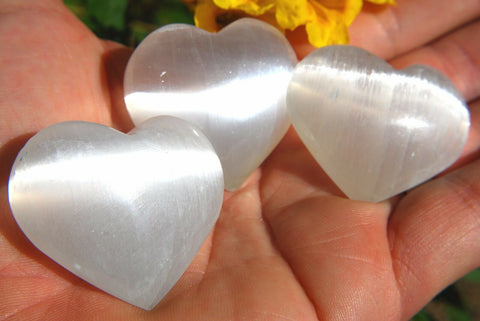 [15] MD 2" SELENITE POCKET PUFFY HEART Healing Crystal Reiki - [2nd Quality]