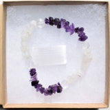 CHARGED Amethyst & Rainbow Moonstone Crystal Stretchy Bracelet w/ Quartz REIKI