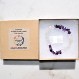 CHARGED Amethyst & Rainbow Moonstone Crystal Stretchy Bracelet w/ Quartz REIKI