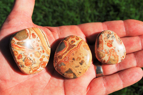 MD CHARGED 1.7" Leopardskin Jasper Crystal Hand-Carved Palm / Worry Stone REIKI