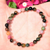 Premium CHARGED Rainbow Tourmaline Crystal 5mm Bead Bracelet Stretchy ENERGY