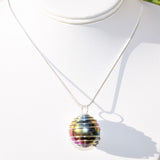 CHARGED Platinum Silver Rainbow Magnetic Hematite Sphere Pendant + 20" Chain