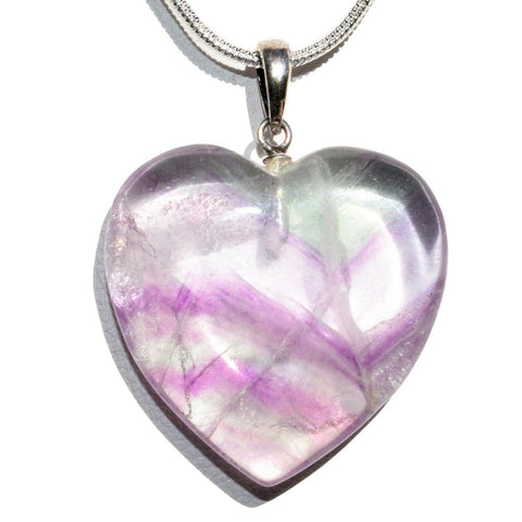CHARGED Sterling Silver Rainbow Fluorite Heart Perfect Pendant + 20" Chain