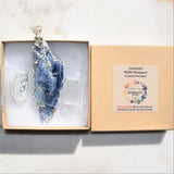 CHARGED REIKI Wrapped Brazilian Blue Kyanite Perfect Pendant + 20" Chain e