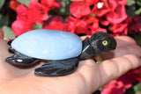 XL CHARGED 4" Angelite Black Onyx Crystal Hand-Carved Turtle Peaceful Protection
