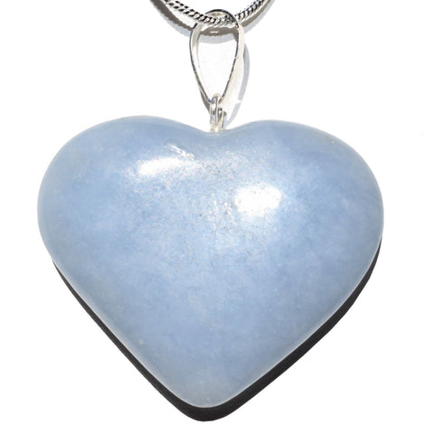 CHARGED Angelite Crystal HEART Perfect Pendant Hand-Carved + 20" Chain