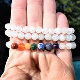 CHARGED Moonstone & 7 Chakra Crystals Stretchy Bracelet REIKI Healing Energy!