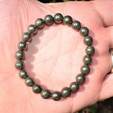 Premium CHARGED Natural Golden Pyrite Crystal 8mm Bead Bracelet Stretchy