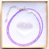 Charged Faceted AAA Grade Amethyst Necklace Adjustable 17" - 19.5" 925 SS 3mm