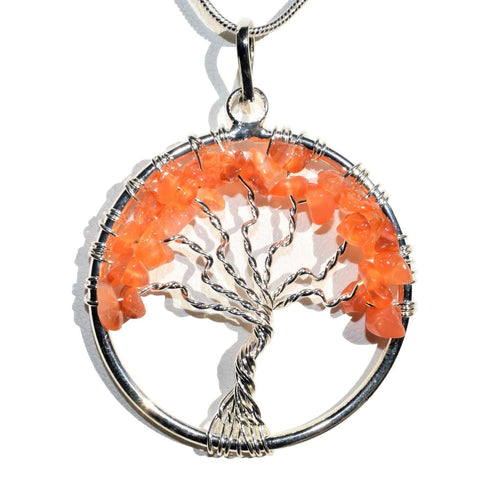 CHARGED Carnelian Agate Tree of Life Perfect Pendant REIKI 20" Silver Chain