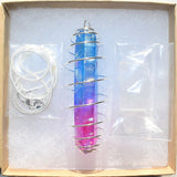 Dazzleberry Rainbow Flame Aura Quartz Crystal Perfect Pendant 20" Silver Chain